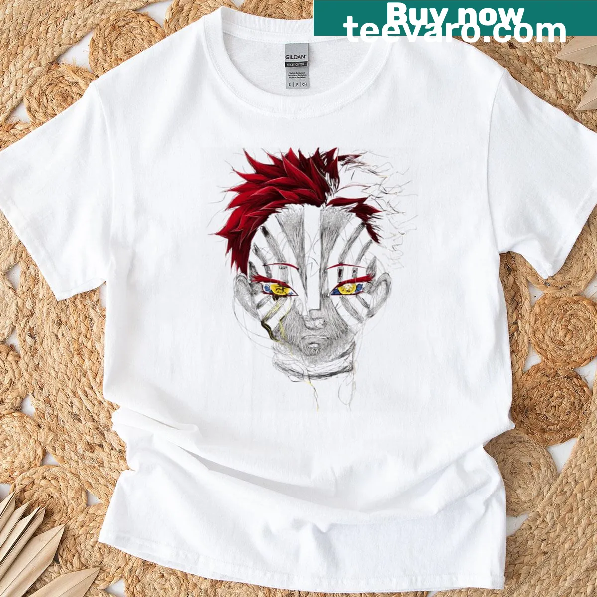 Akaza the Third Demon illustration t-shirt — on a men's t-shirt