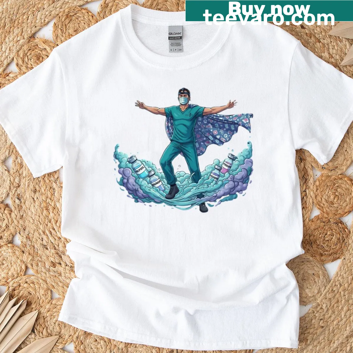 Anesthesiologist T-shirt featuring 'Real Hero' text — on a men's t-shirt