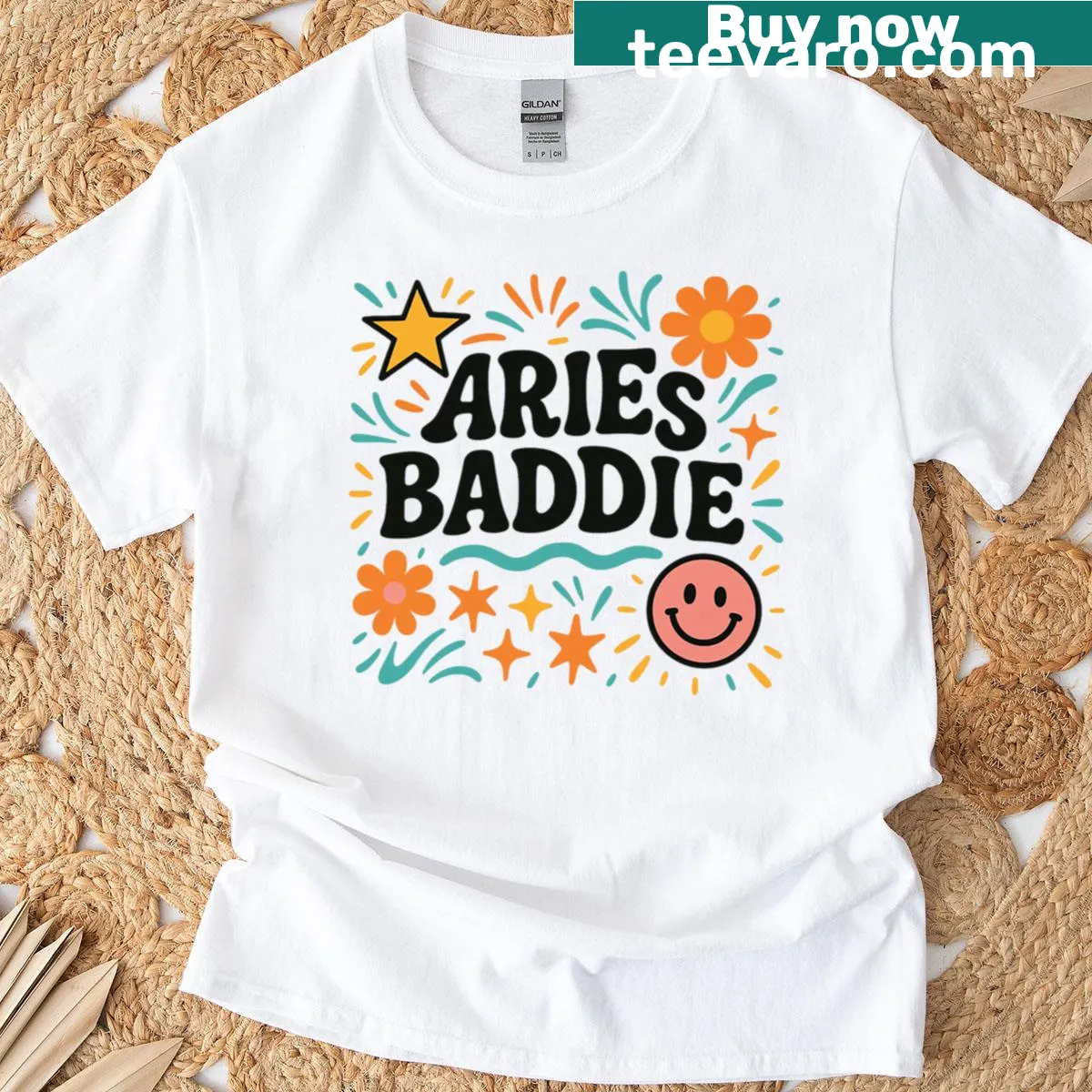 Fun Aries zodiac T-shirt with playful typography and energetic design — on a men's t-shirt