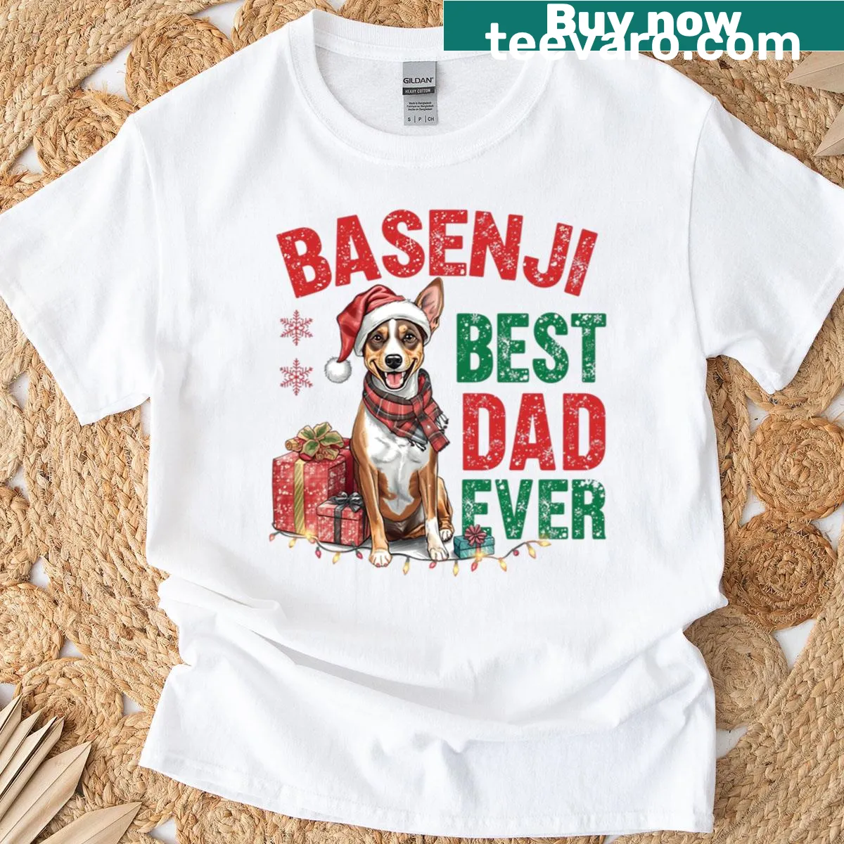 Funny T-shirt for dad featuring Basenji dog theme — on a men's t-shirt