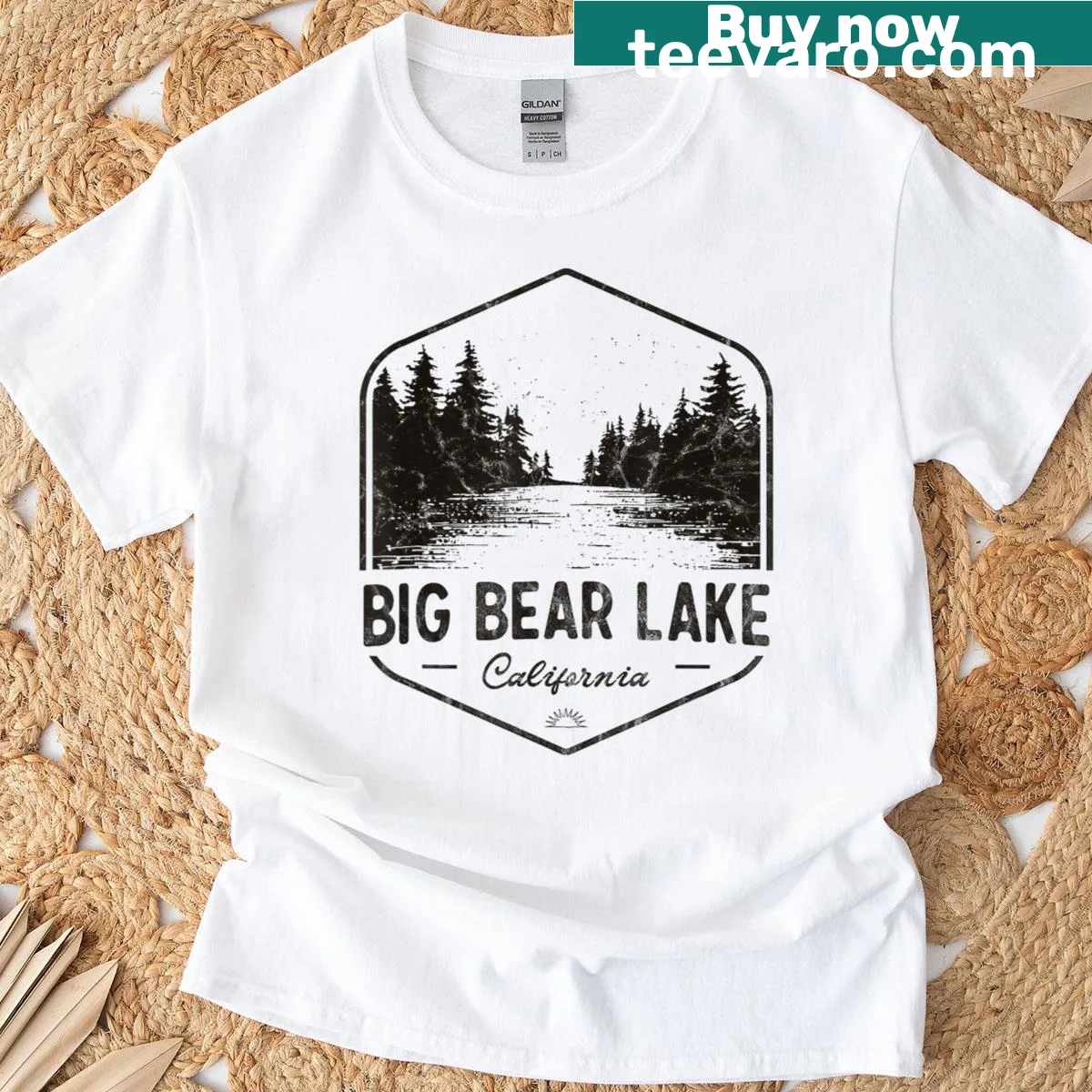 Vintage-style T-shirt celebrating Big Bear Lake and the outdoors in California. — on a men's t-shirt