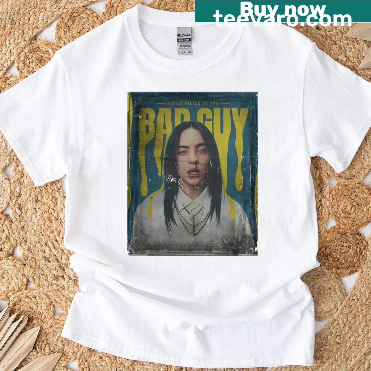 Artistic t-shirt inspired by Billie Eilish's 'Bad Guy' with a unique design — on a men's t-shirt