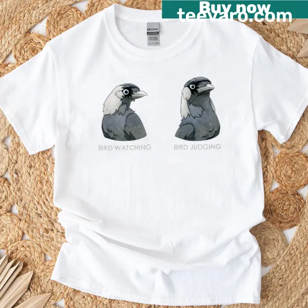 Bird watching themed illustration on a t-shirt