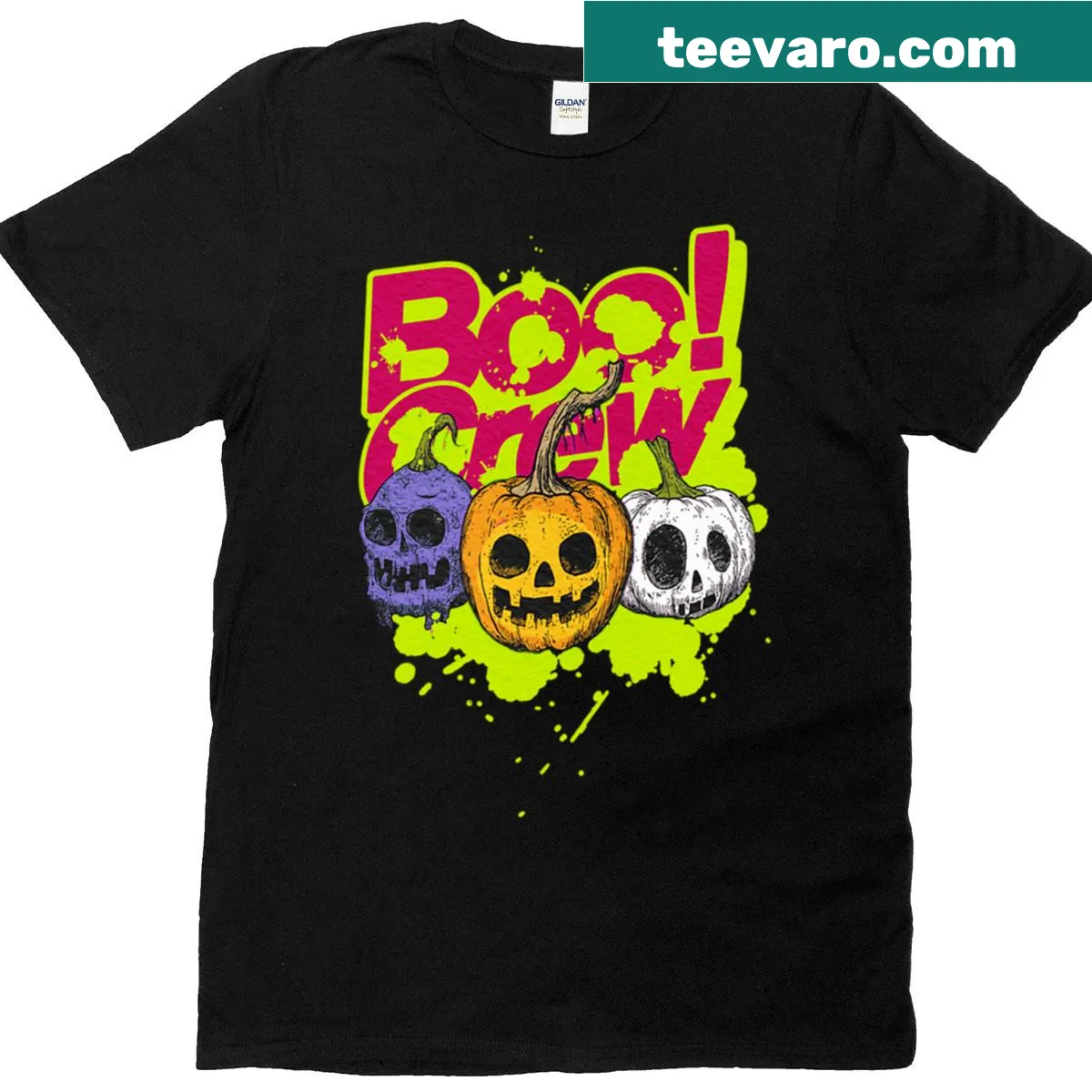Humorous Halloween shirt with skull and pumpkin design — on a men's t-shirt