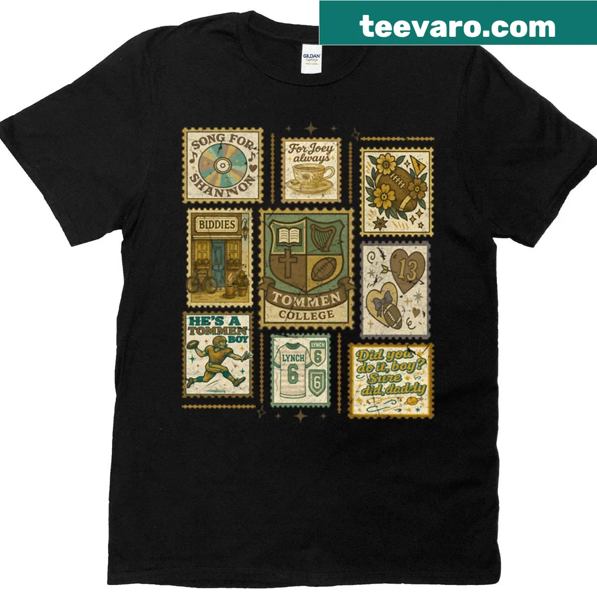 Boys of Tommen T-shirt with humorous typography design — on a men's t-shirt
