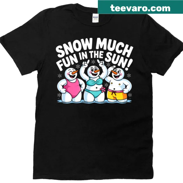 Oversized T-shirt featuring snowmen in vibrant swimwear