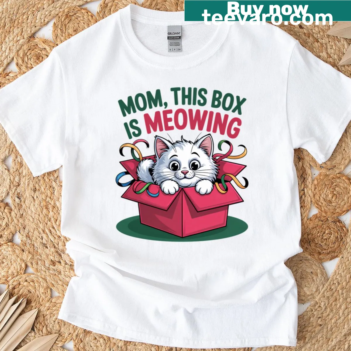 Cute holiday kitten graphic on a Christmas T-shirt — on a men's t-shirt