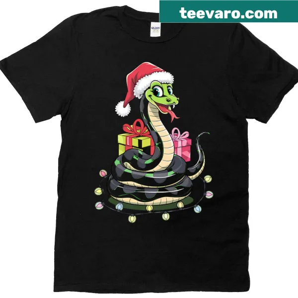 Playful Christmas-themed T-shirt featuring snake lights
