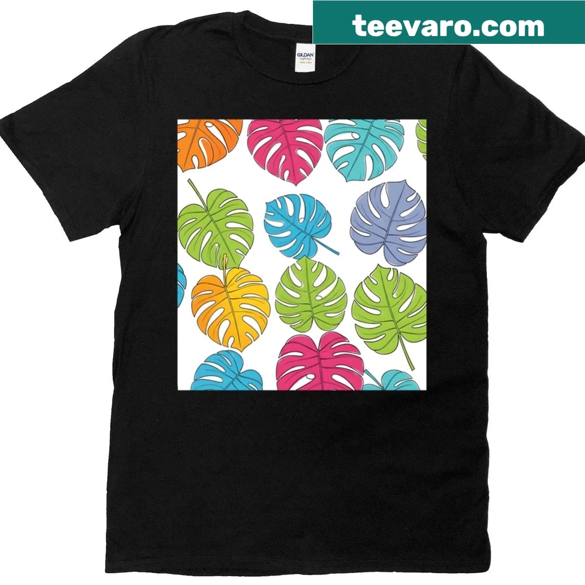Tropical monstera leaves pattern T-shirt for summer — on a men's t-shirt
