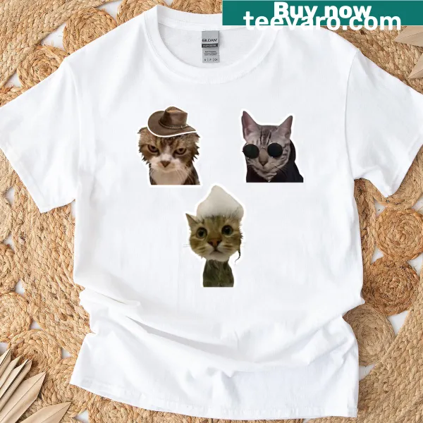 Oversized t-shirt featuring three grumpy wet cat stickers