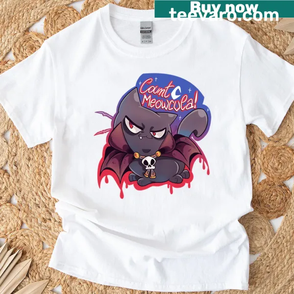 Boxy t-shirt featuring Count Meowcula, a cat vampire graphic