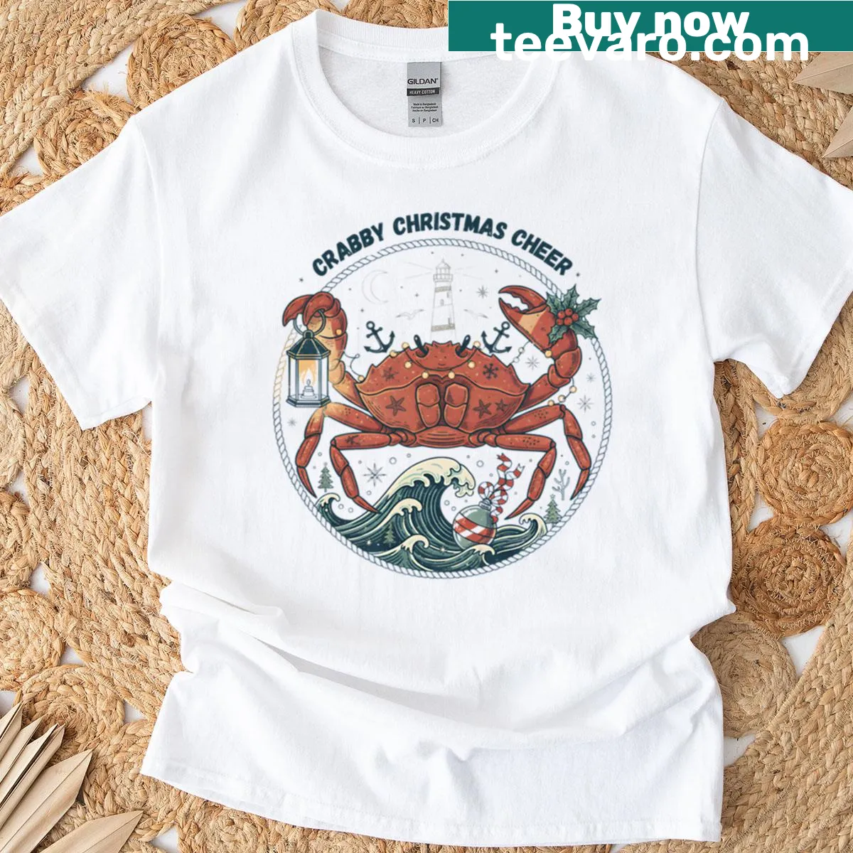 Funny Christmas crab t-shirt featuring a crab and festive text — on a men's t-shirt