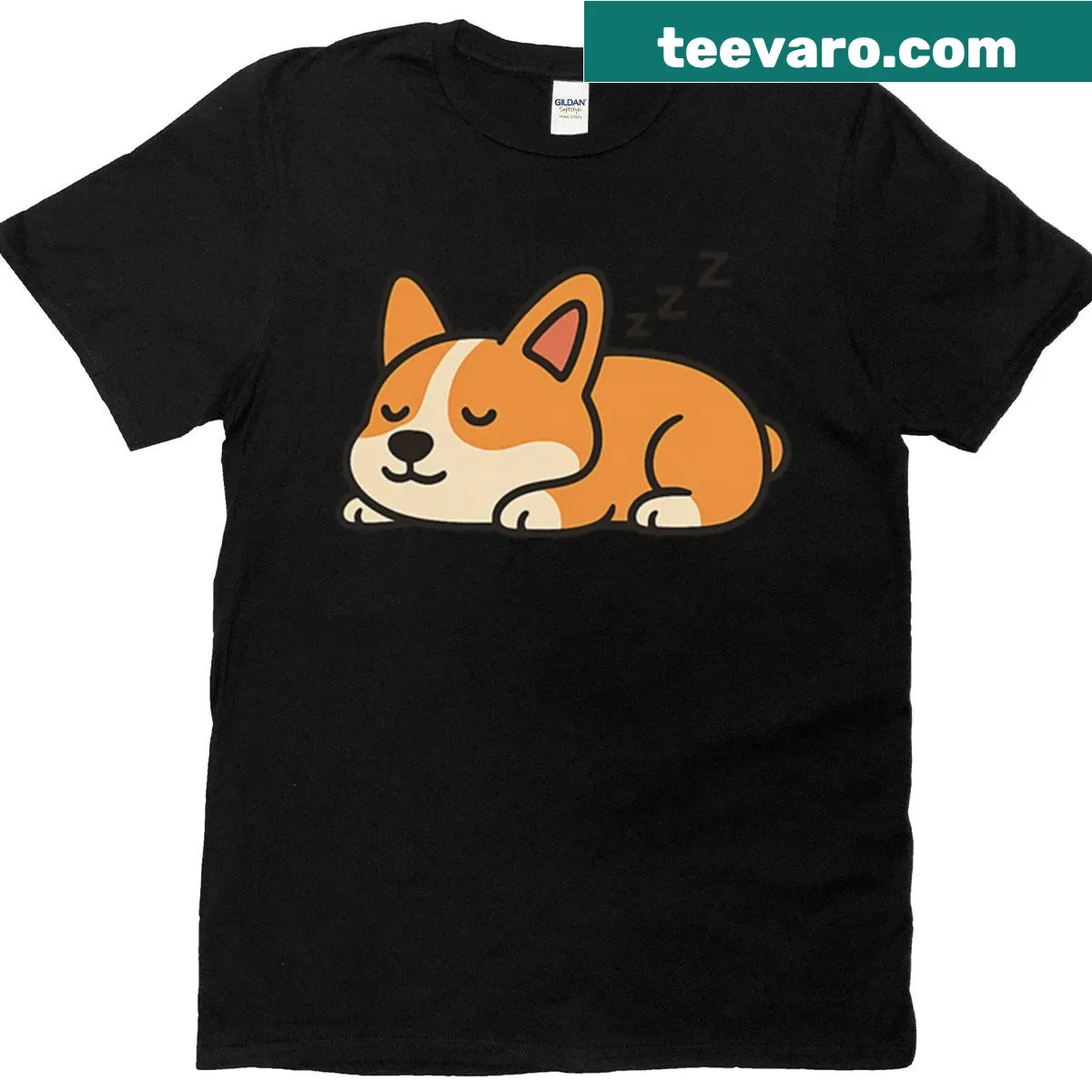Adorable cartoon design of a sleeping corgi on a t-shirt — on a men's t-shirt