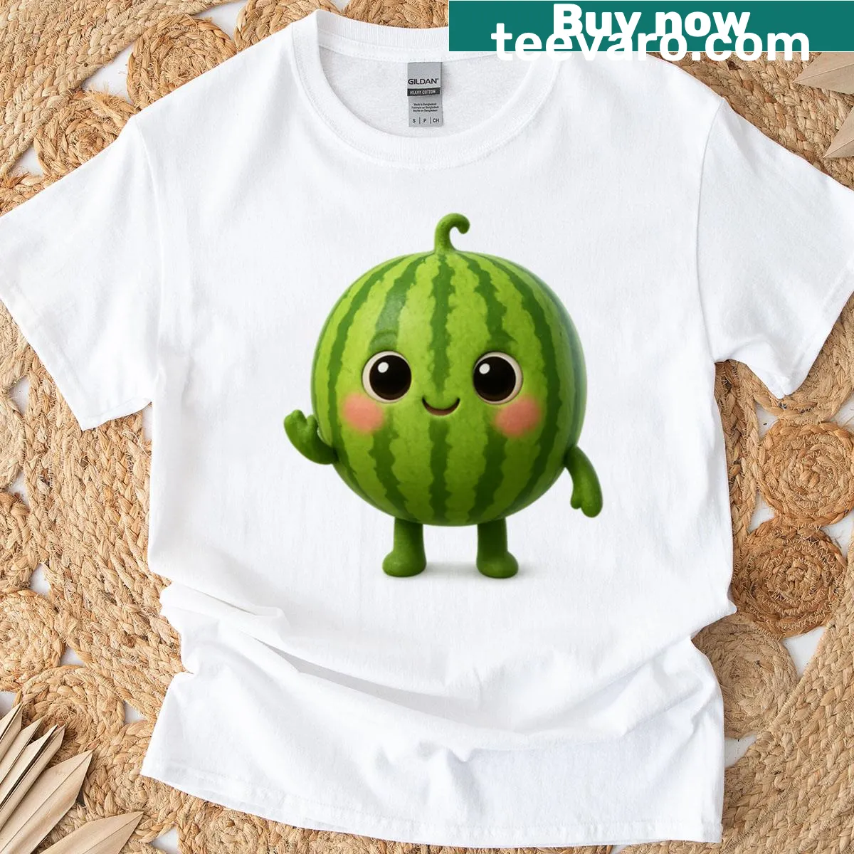 Kawaii T-shirt featuring a cute watermelon character design — on a men's t-shirt