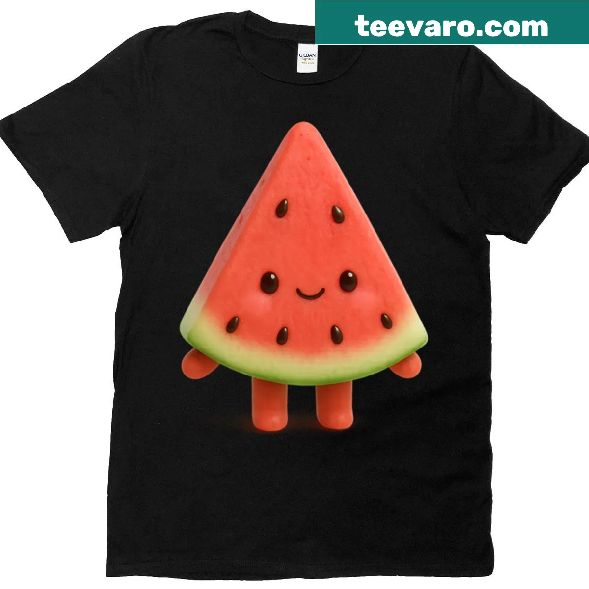 Kawaii watermelon slice graphic on a t-shirt — on a men's t-shirt