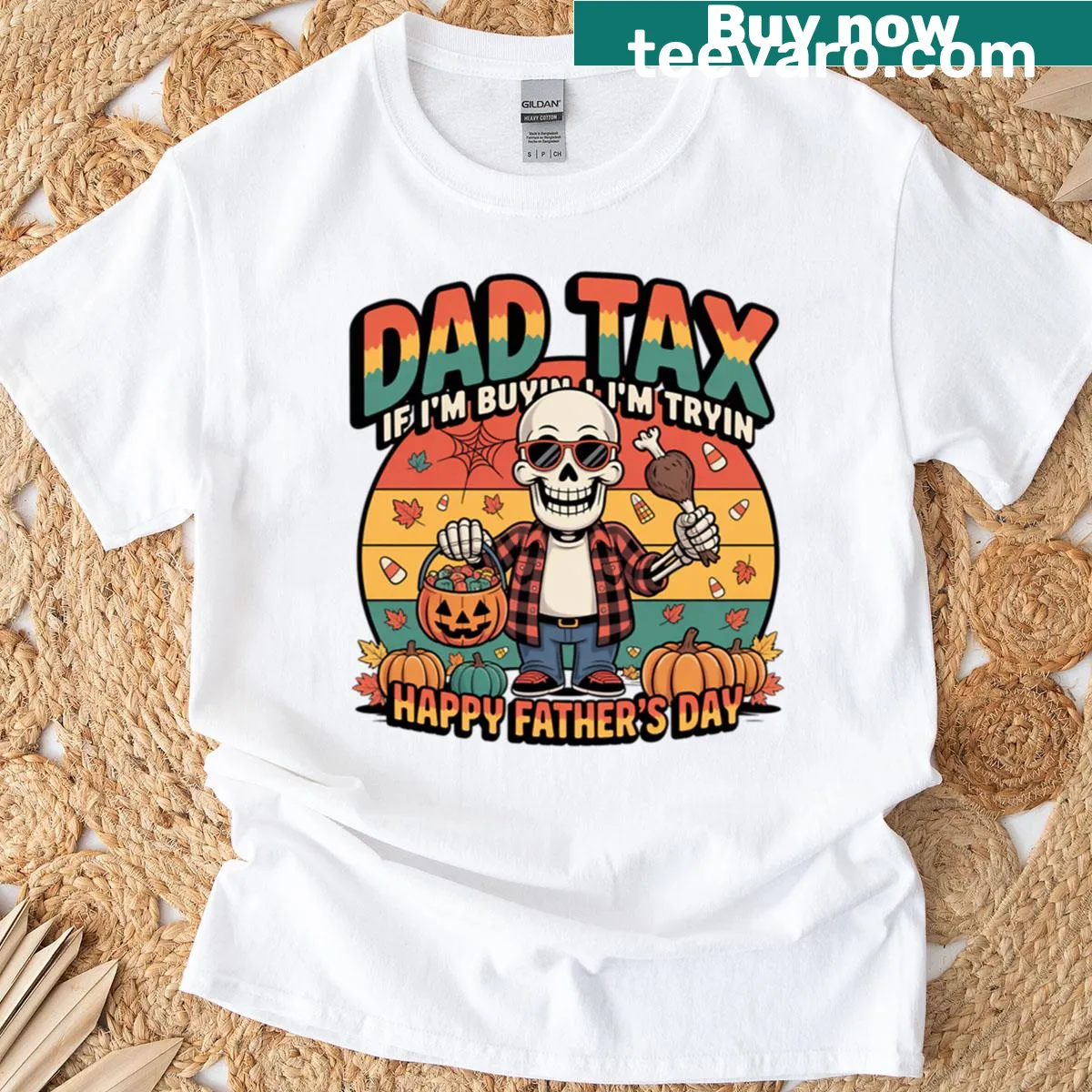 Funny Dad Tax t-shirt with candy and turkey inspector design — on a men's t-shirt