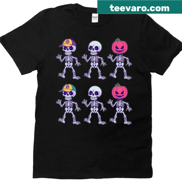 Kids Halloween t-shirt with dancing skeletons in a spooky design
