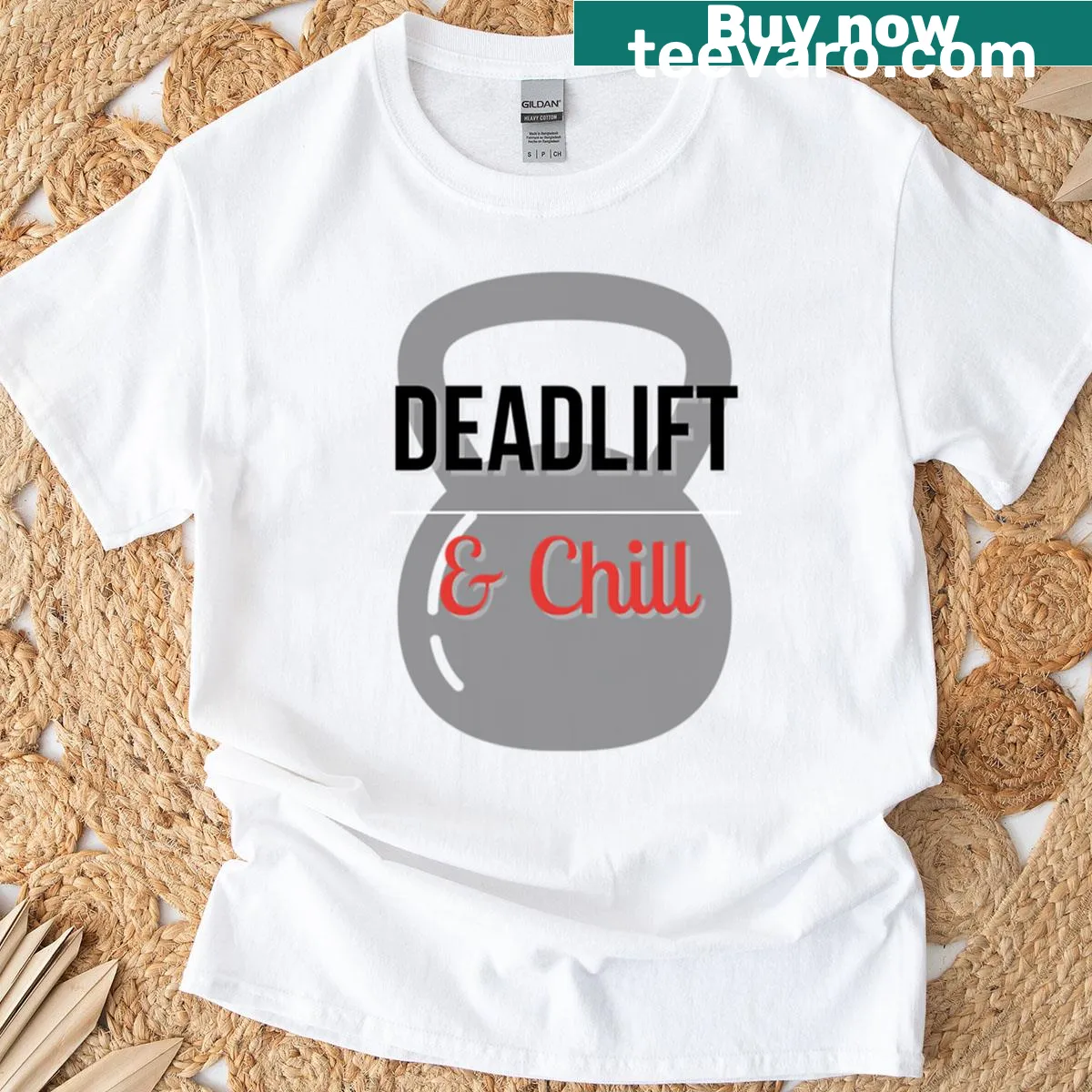 Funny gym t-shirt with deadlift chill quote in bold typography — on a men's t-shirt