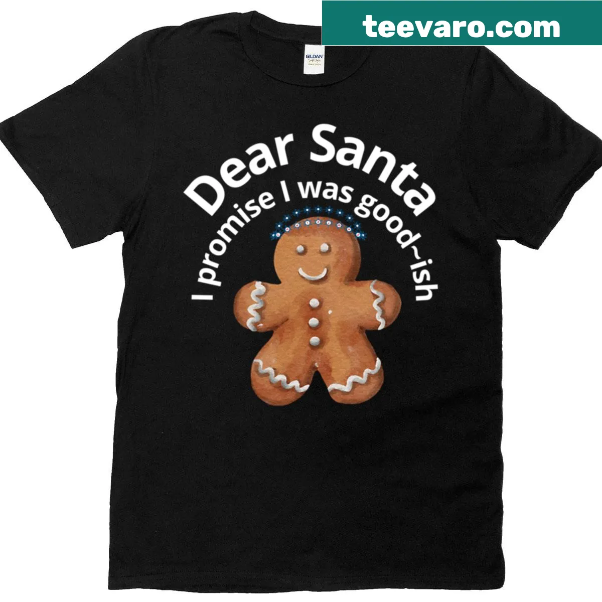 Whimsical holiday shirt featuring a letter to Santa and cookie design — on a men's t-shirt