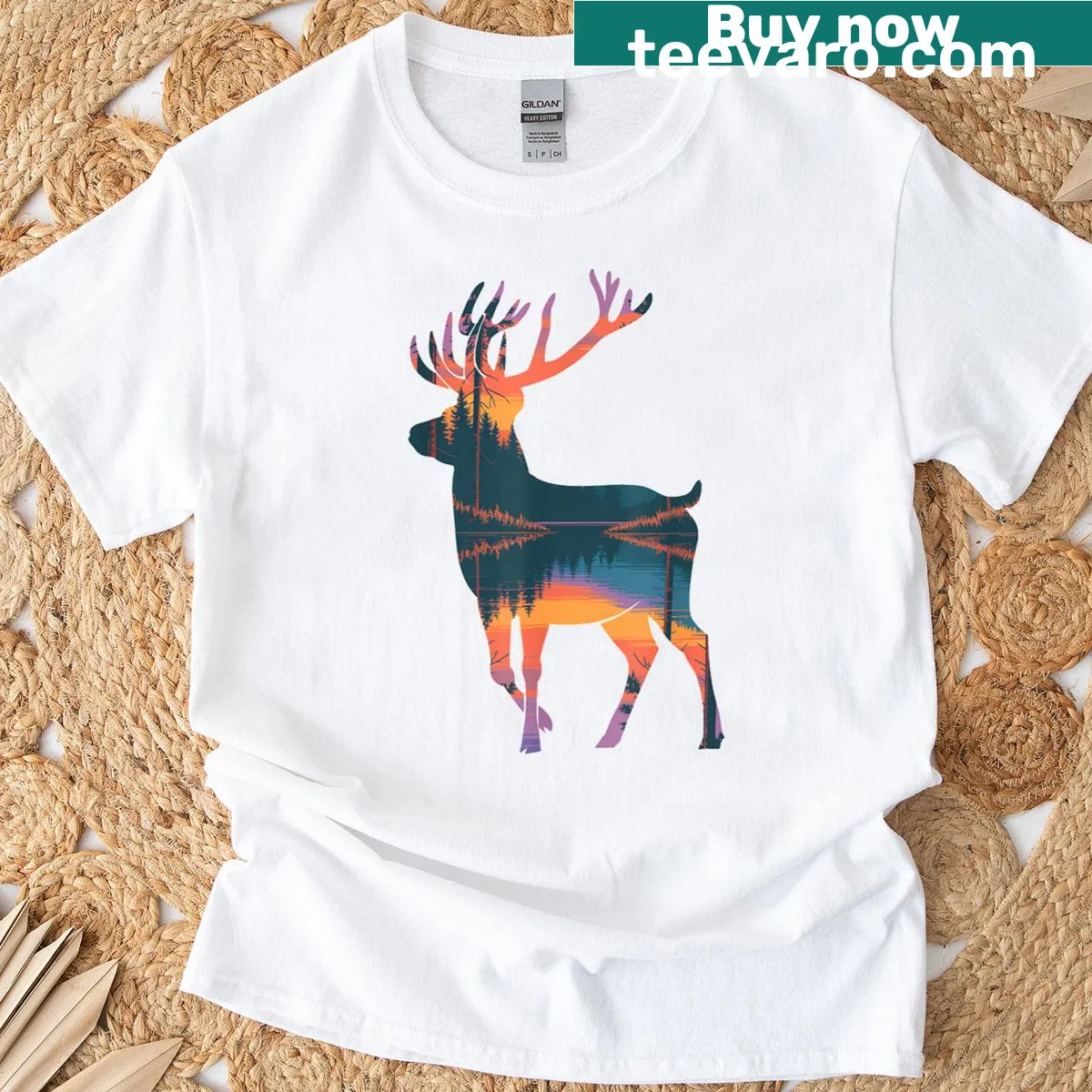 Vintage deer silhouette graphic on a nature-themed T-shirt — on a men's t-shirt