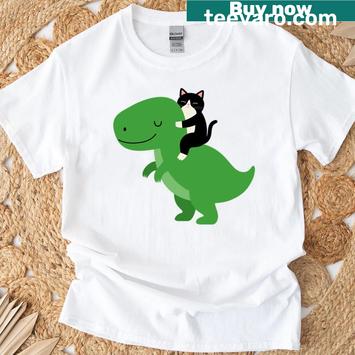 Oversized T-shirt with a dinosaur graphic and paw prints — on a men's t-shirt