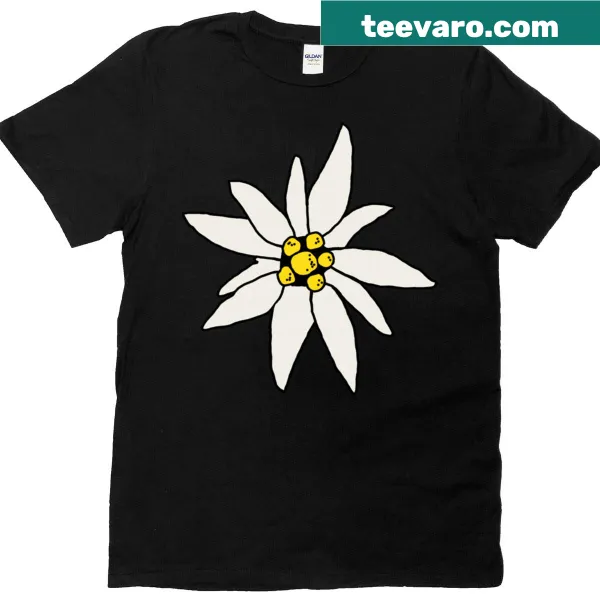 Vintage t-shirt featuring edelweiss flowers and alpine chalets