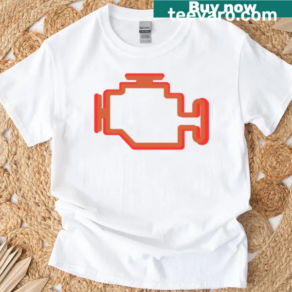 T-shirt with a bold Engine Light graphic for car enthusiasts