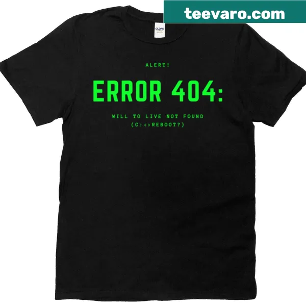 T-shirt featuring the humorous 'Error 404' message in bold typography