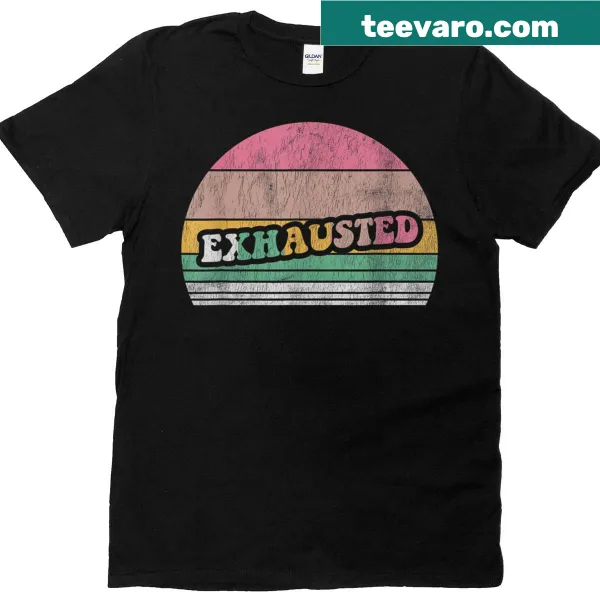 Vintage-style t-shirt with an exhausted retro aesthetic design