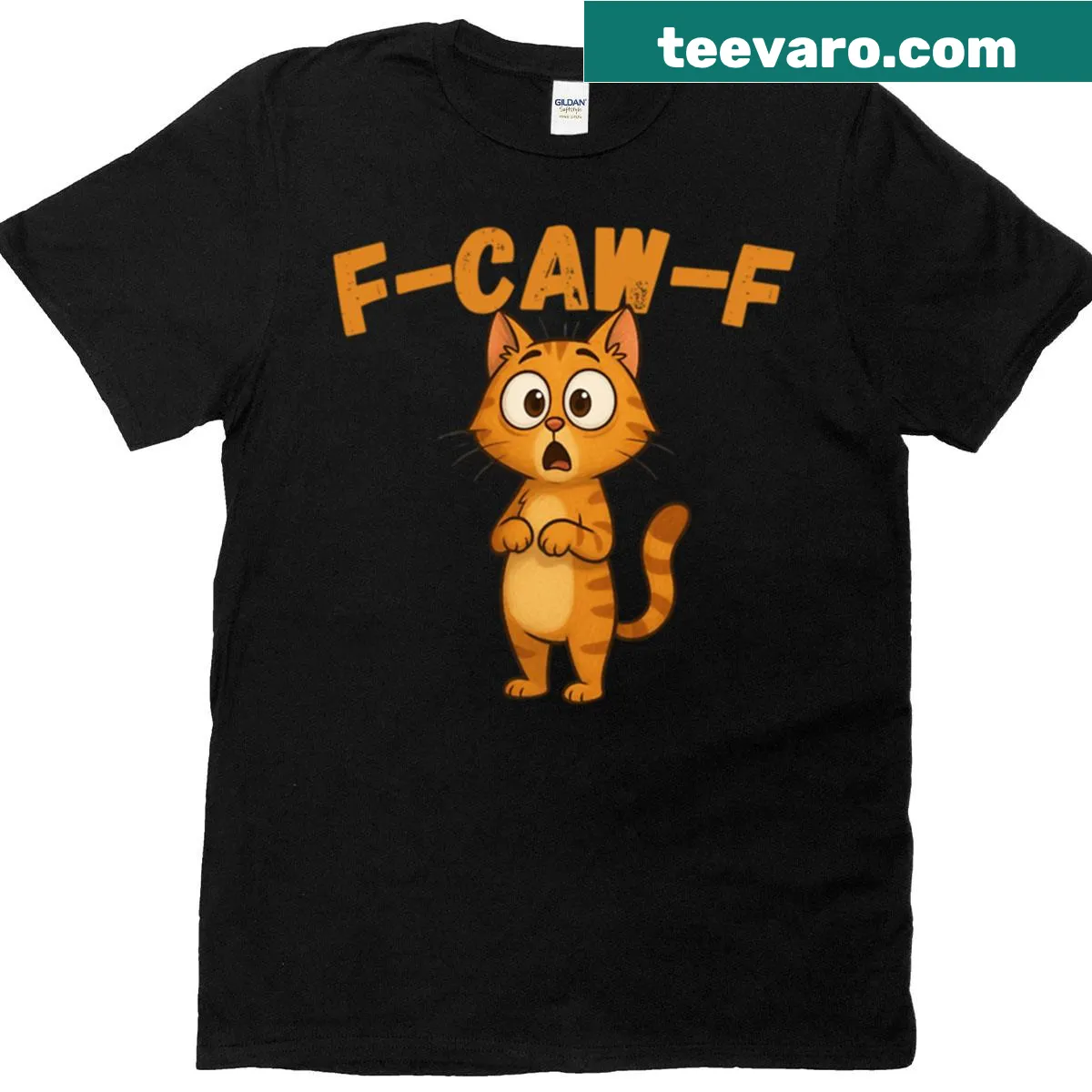 Funny shocked cat t-shirt with quirky meme design — on a men's t-shirt