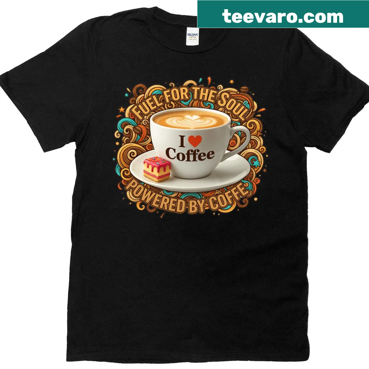 Coffee-themed typography graphic on T-shirt — on a men's t-shirt