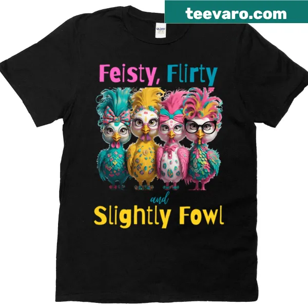 Oversized typographic tee with a humorous phrase about being flirty and fun