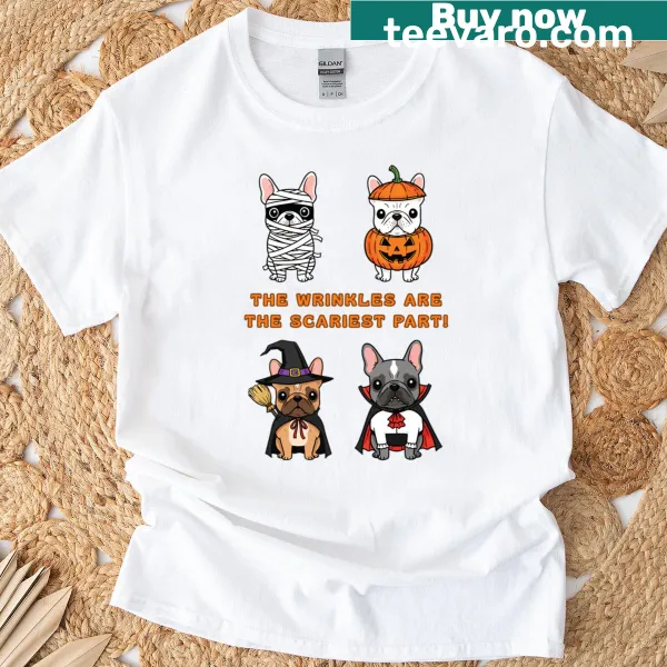 Funny oversized t-shirt featuring French Bulldogs in Halloween costumes