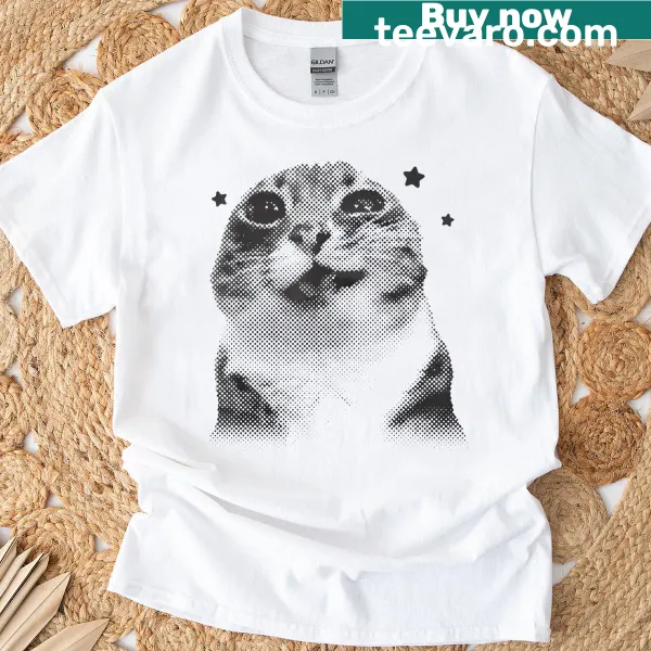 Vintage-style t-shirt featuring funny kitten meme graphics