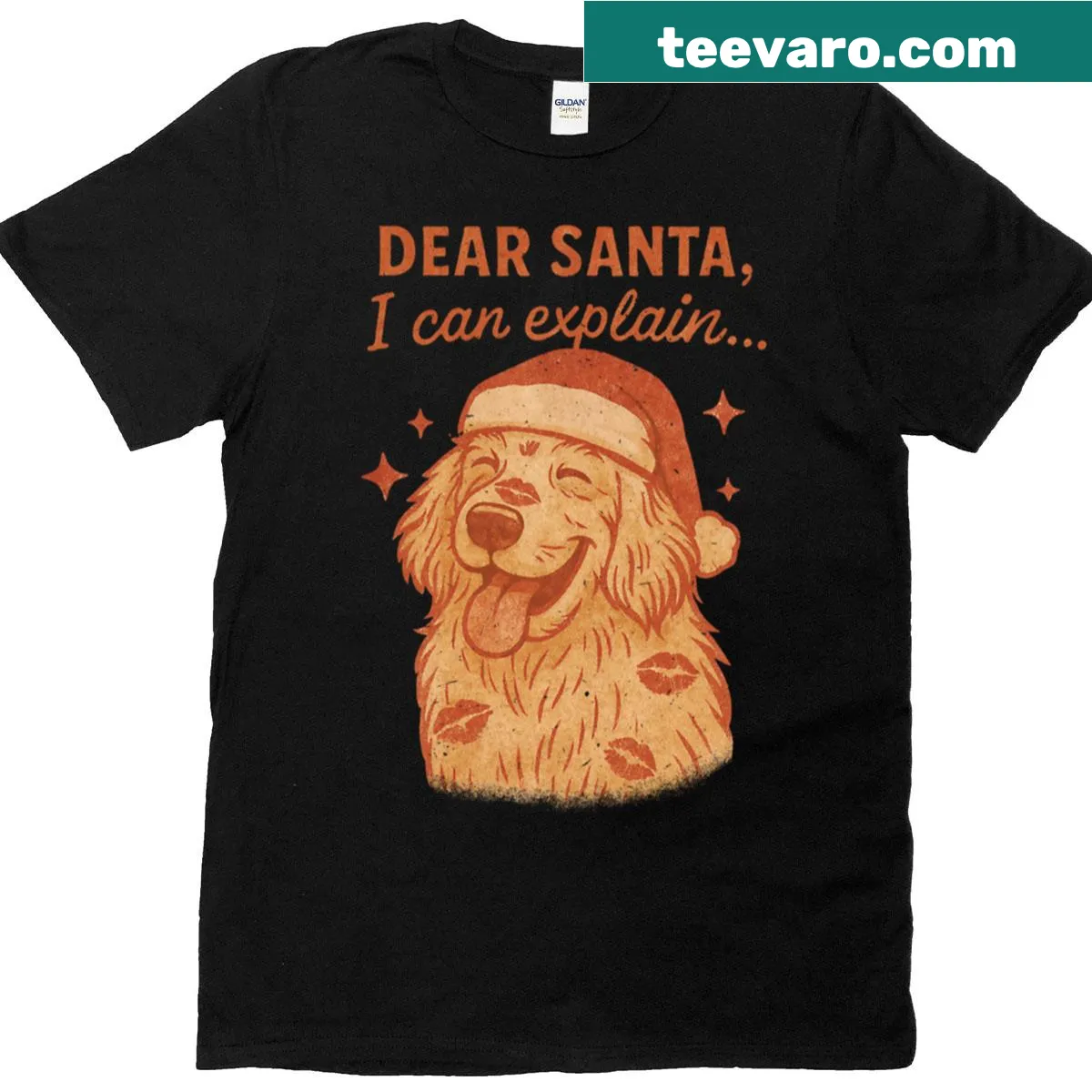 Vintage-style Christmas T-shirt with a funny dog design and Santa note — on a men's t-shirt