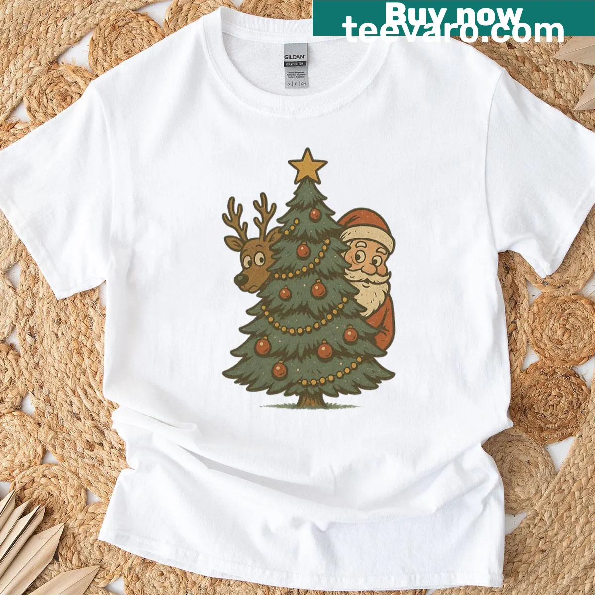 Vintage Christmas-themed t-shirt with a humorous design — on a men's t-shirt