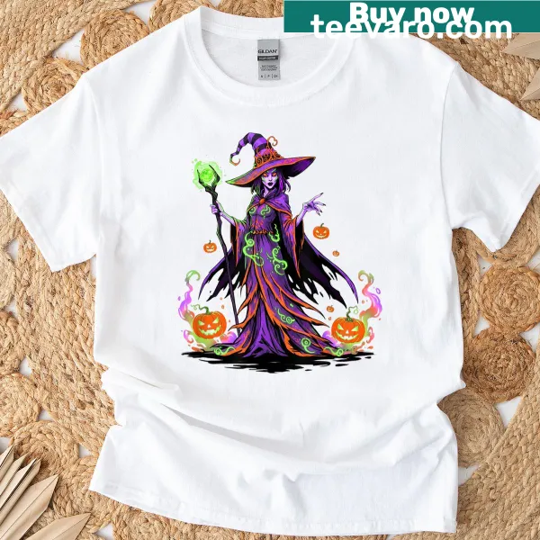 Vintage witch illustration for Halloween on a T-shirt
