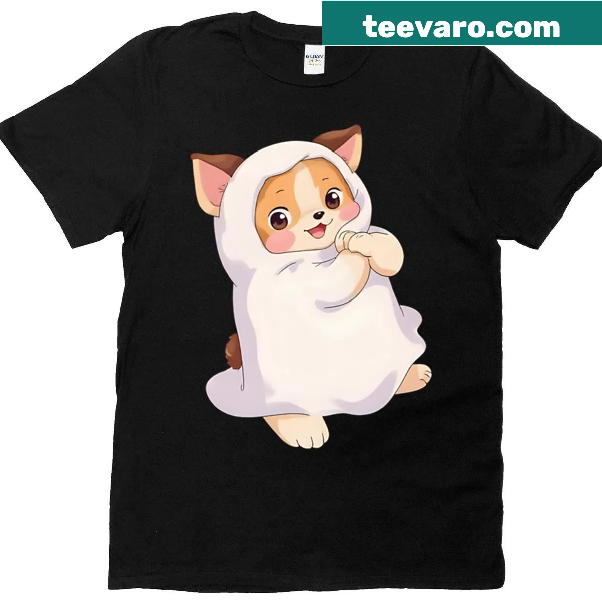 Kawaii ghost dog graphic for Halloween — on a men's t-shirt