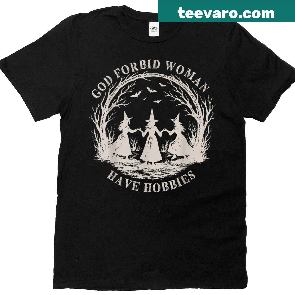 Vintage-style Halloween T-shirt with a humorous witch-themed quote — on a men's t-shirt