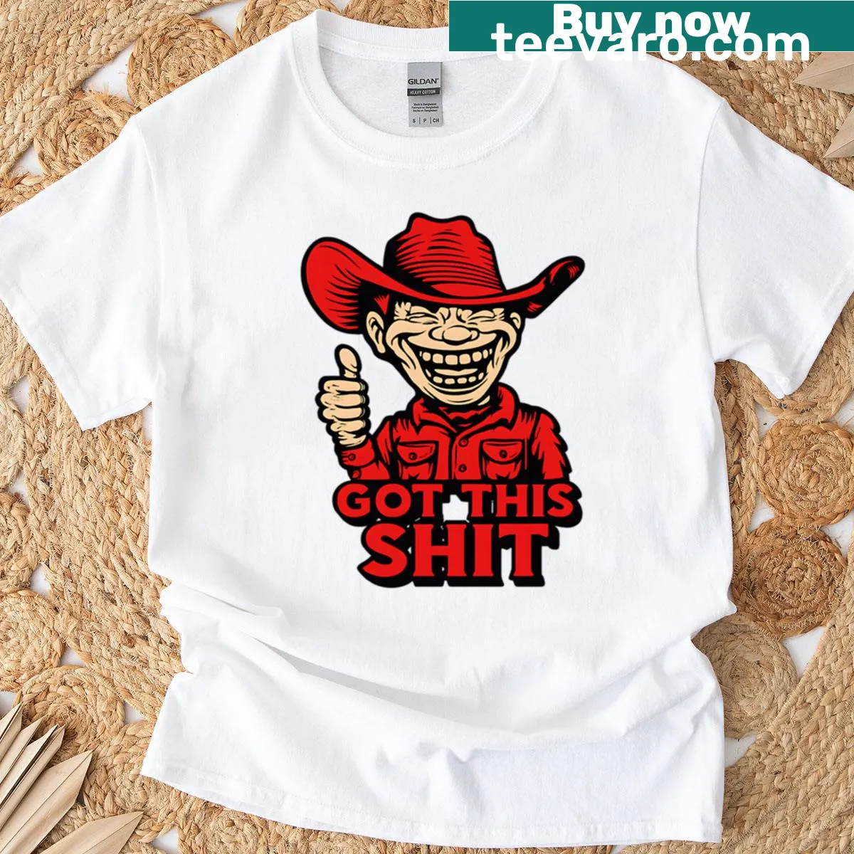 Funny cowboy-themed T-shirt with humorous text — on a men's t-shirt