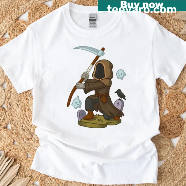 Illustrative Grim Reaper graphic on a t-shirt