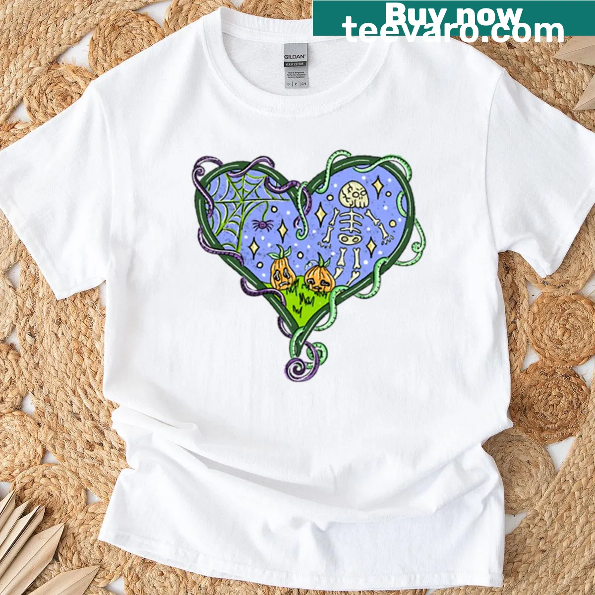 Heart-shaped Halloween design t-shirt — on a men's t-shirt