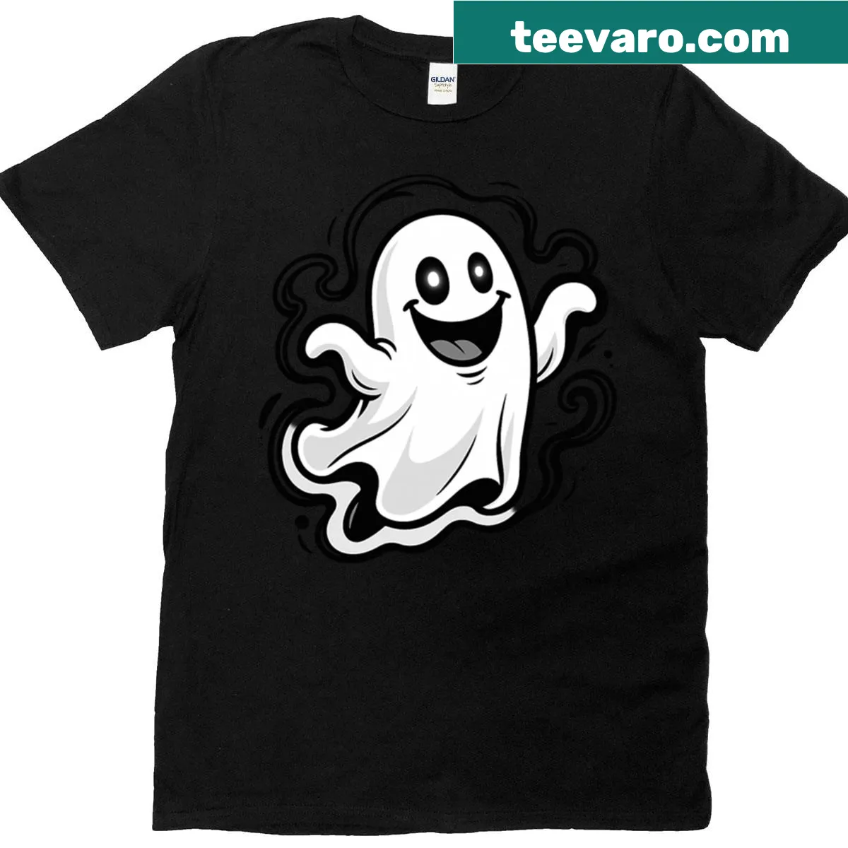 Cute cartoon ghost Halloween t-shirt with a playful design — on a men's t-shirt