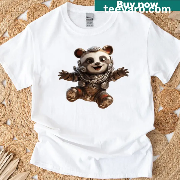 Cartoon design of a happy panda on a t-shirt