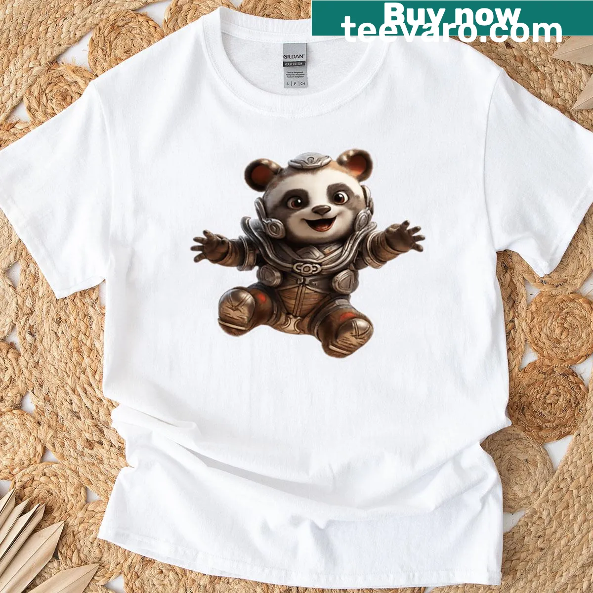 Cartoon design of a happy panda on a t-shirt — on a men's t-shirt