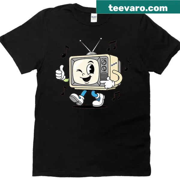 Retro TV cartoon design with groovy tech vibes on t-shirt