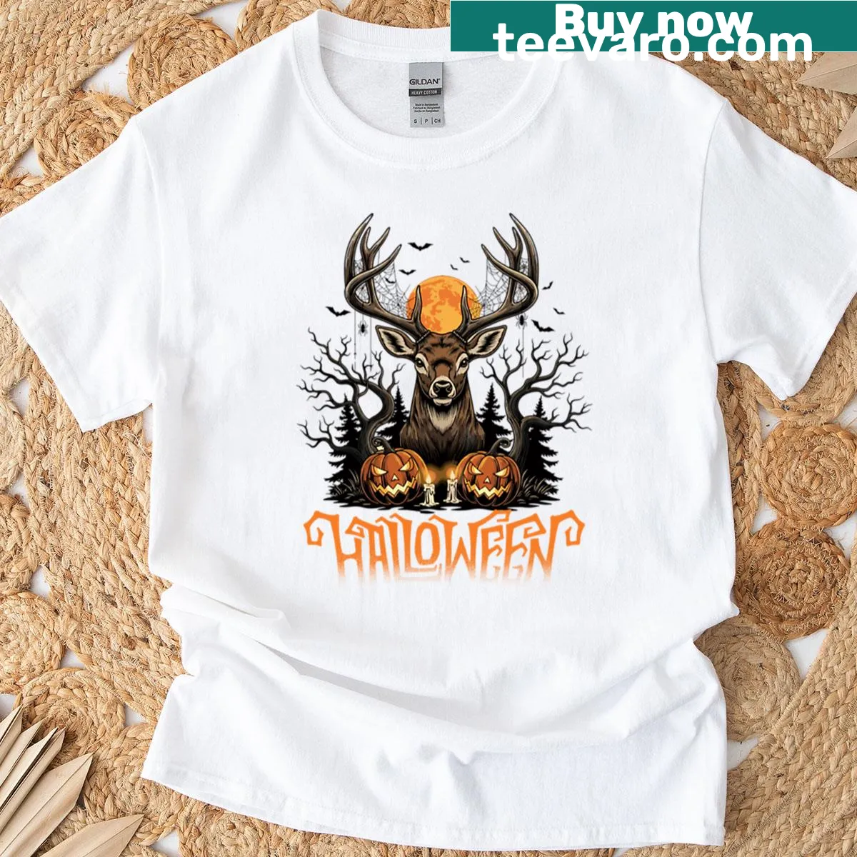 Haunted deer illustration for Halloween on a T-shirt — on a men's t-shirt