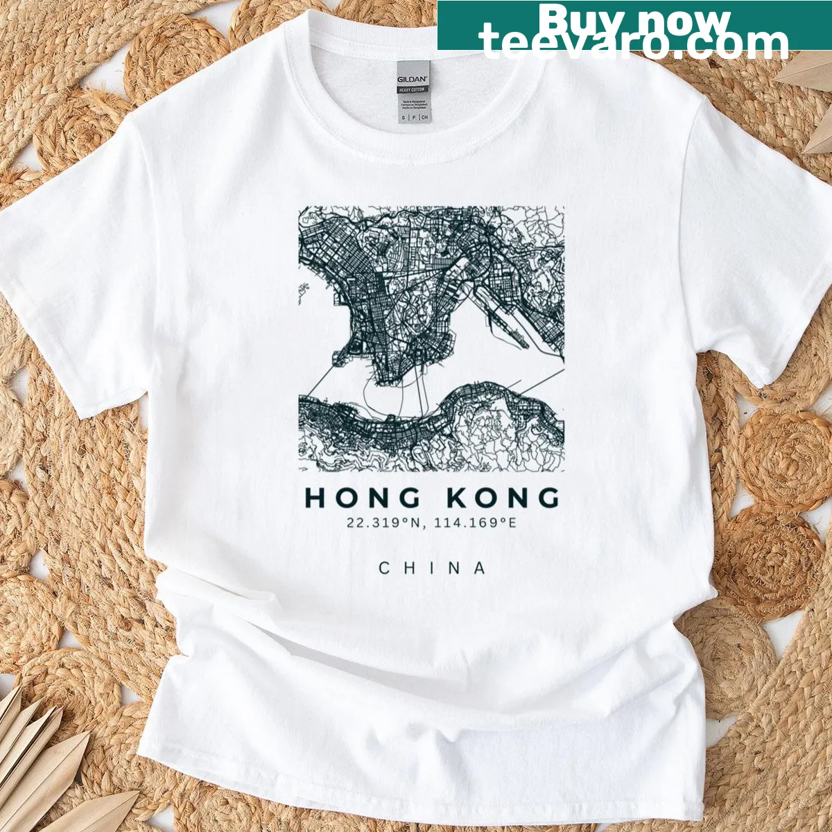 Minimalist map of Hong Kong on a T-shirt — on a men's t-shirt