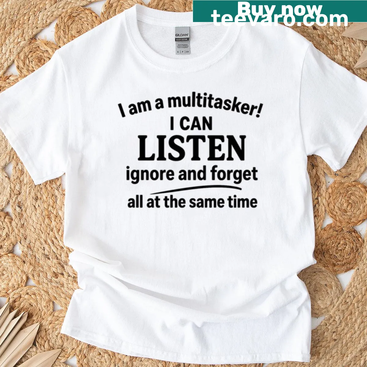 T-shirt saying 'I Am A Multitasker' with playful illustration — on a men's t-shirt