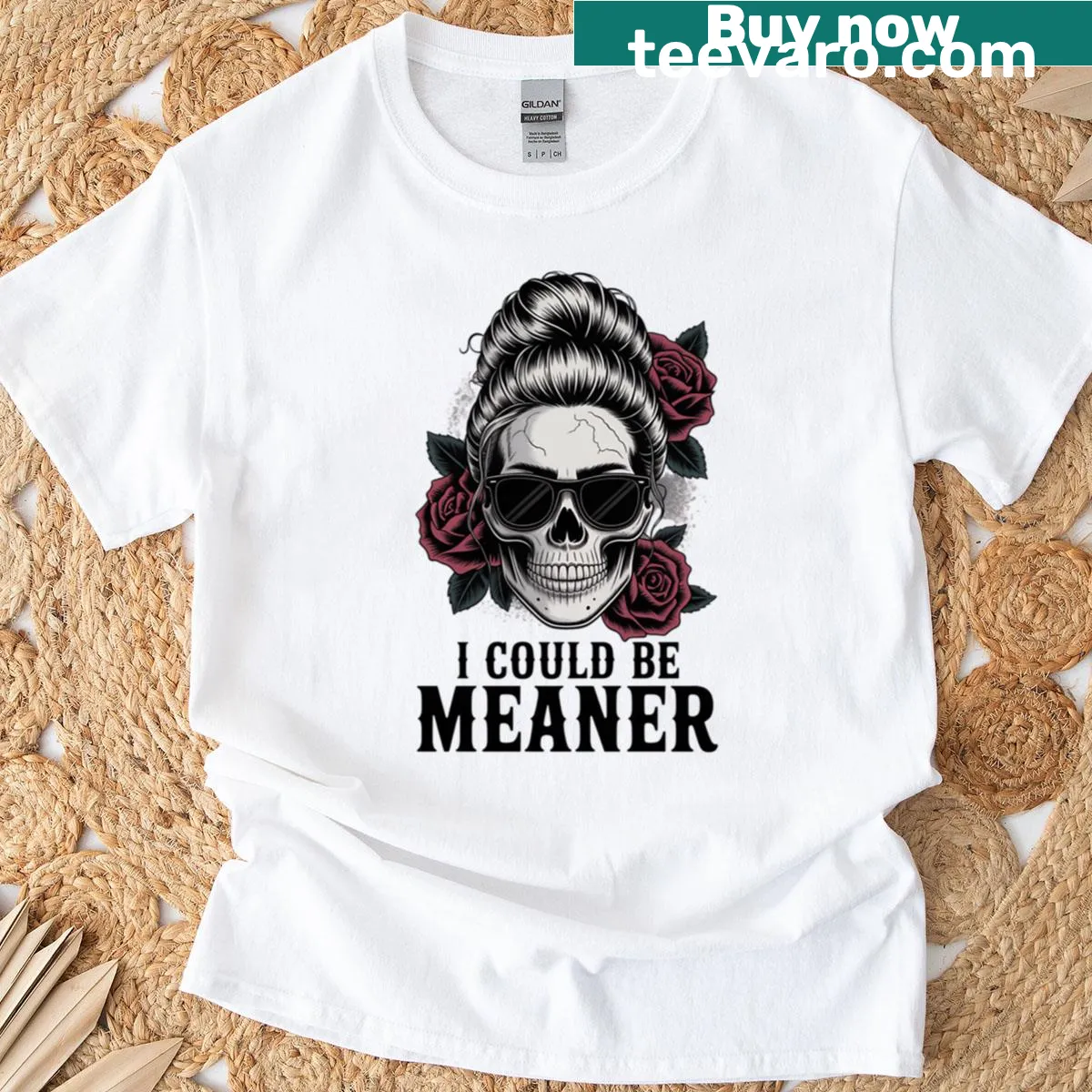 Bold female silhouette T-shirt featuring the phrase 'I Could Be Meaner' — on a men's t-shirt